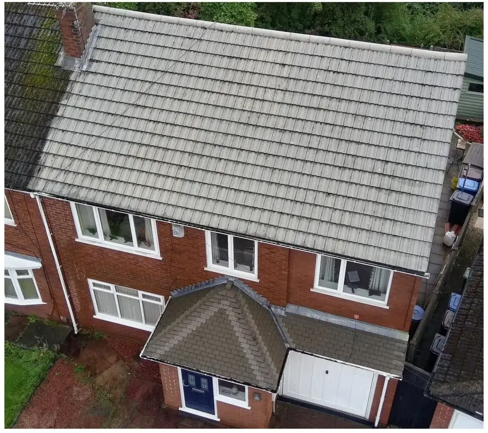 Clean tiled roof after moss and algae removal in Wigan